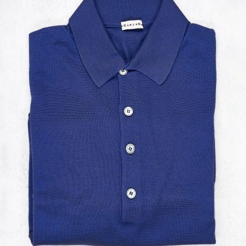 Caruso MA36 Royal Blue Cashmere Silk Long Sleeve Polo (NOS)