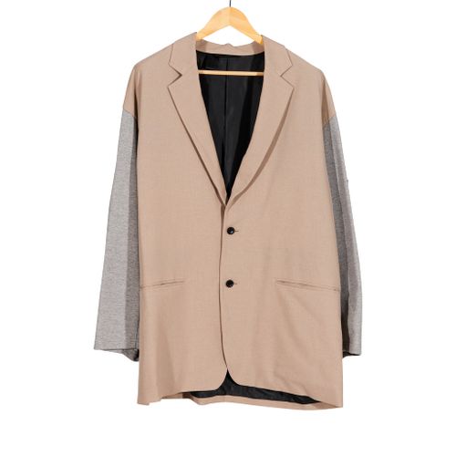 Contrast Sleeve Oversized Blazer Beige Gray