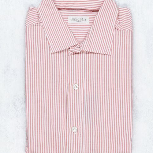 Salvatore Piccolo Red/White Stripe Cotton Spread Collar Shirt (NOS)