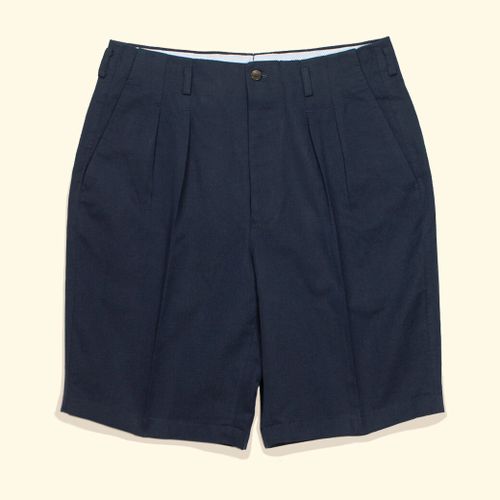 Cotton/Linen Double Pleated Shorts - NavyCotton/Linen Double Pleated Shorts - Navy