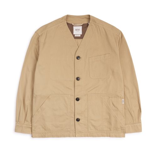 Rovi Lucca Collarless Cotton Drill Garden Jacket: Beige