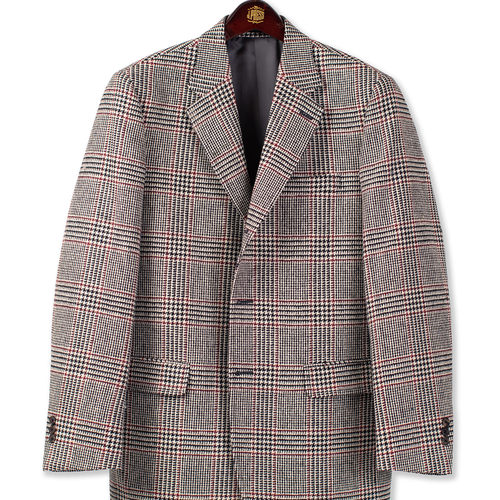 Black And White Plaid W/red Deco Sport Coat - Mto