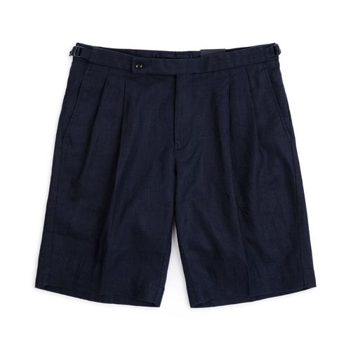 Incotex Linen Pleated Shorts: Navy