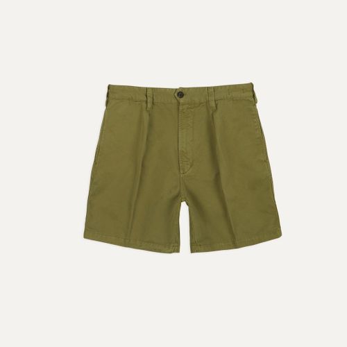 Olive Cotton Twill Single-Pleat Shorts