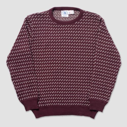 Cotton Crew Neck Chevron Sweater - Burgundy/natural