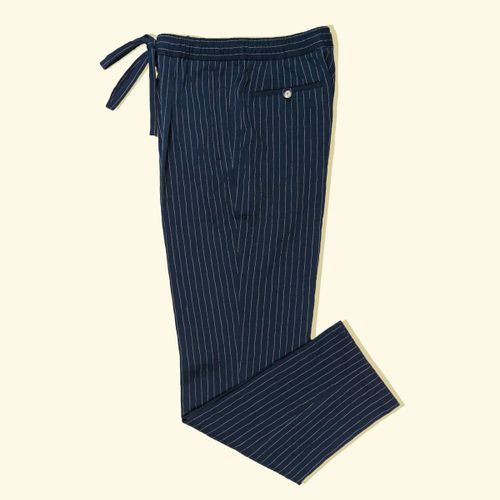 Drawstring Trousers - Navy/White ‘Ripple’ StripeDrawstring Trousers - Navy/White ‘Ripple’ Stripe