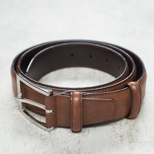 Carmina C02571-001 Brown Vegano Calf with Nickel Buckle Belt (NOS)