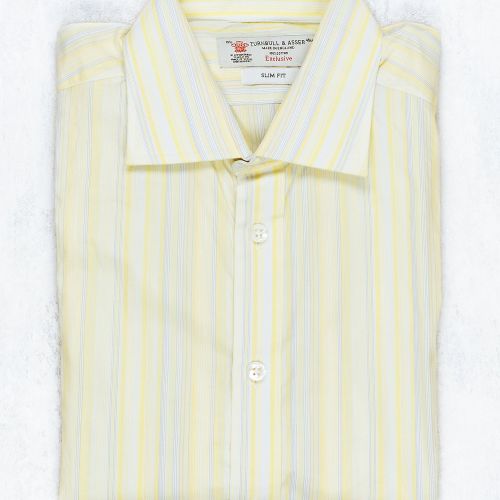 Turnbull & Asser Yellow/Blue/White Stripe Poplin Cotton Spread Collar Shirt (NOS)