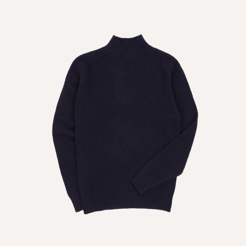 Navy Brushed Shetland Mock Neck Jumper