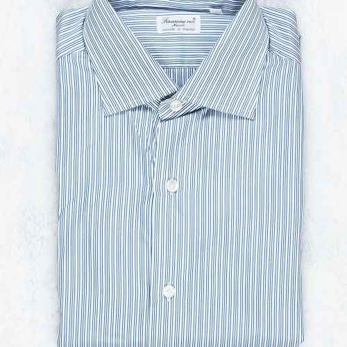 Finamore Double-Triple Blue Stripe Cotton Spread Collar Dress Shirt (NOS)