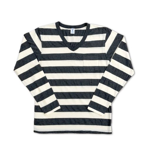 Big Stripe L/S V/N Tee w/PKT / O.White/Charcoal