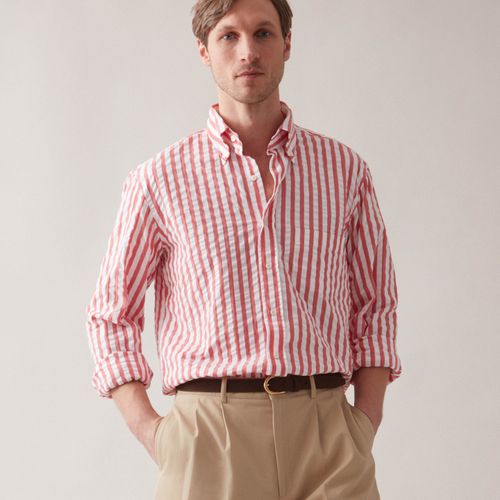 FERDINAND Seersucker Button Down Shirt White/Red White/Red