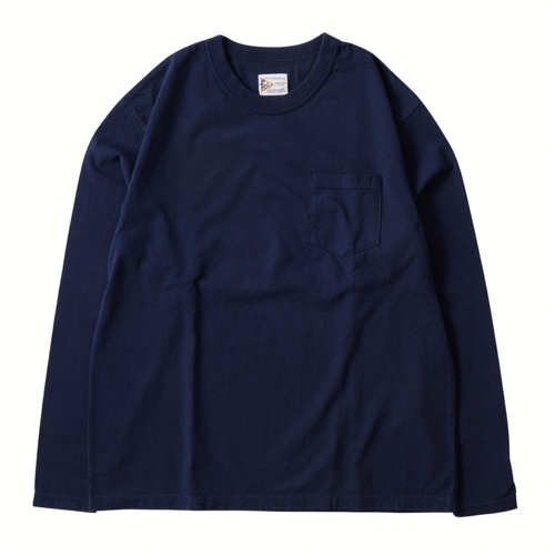 Felco Long Sleeved Binder Neck Crew Pocket Tee- Italian Navy