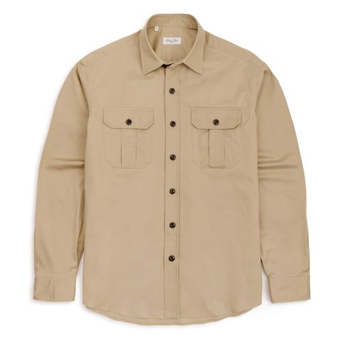 Salvatore Piccolo Cotton Gabardine Military Shirt: Tan