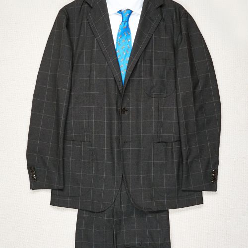 Sartoria Partenopea Dark Grey Windowpane Wool Suit (Pre-Owned)