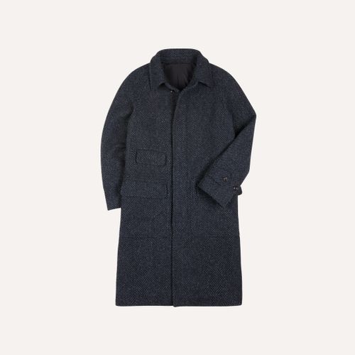 Grey Herringbone Wool Raglan Coat