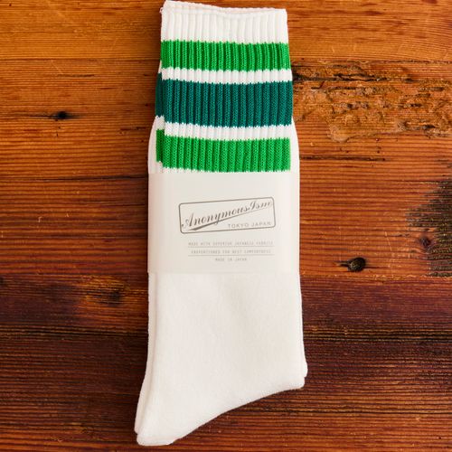 3 Line Crew Length Sock in Green