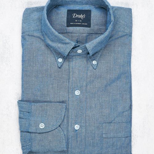 Drake's Indigo Cotton Button-down Shirt (NOS)