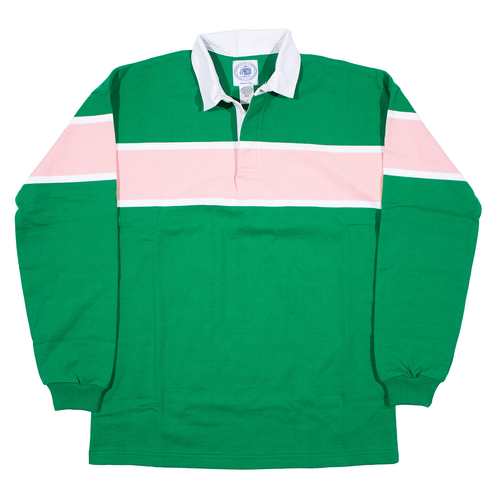 Striped Rugby Shirt - Kelly/white/pink