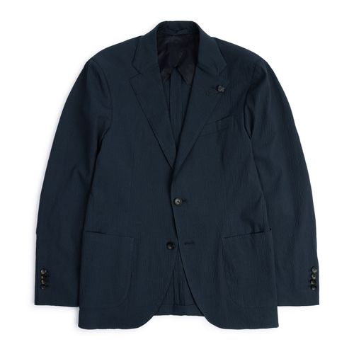 Lardini Cotton Seersucker Suit Jacket: Navy