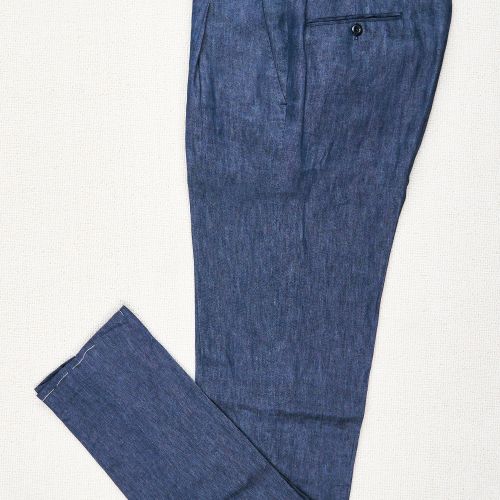 Ambrosi Blue Linen Single Pleat Trousers (NOS)