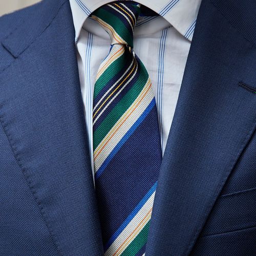 Drake's Navy with Grey/Green/Blue/Orange/Yellow Stripe Silk Tie (NOS)