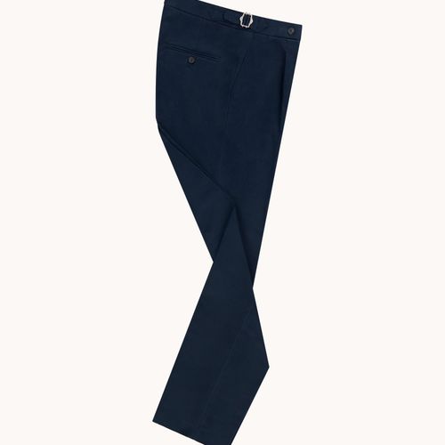 Single Pleat Trouser - Navy Brushed Cotton