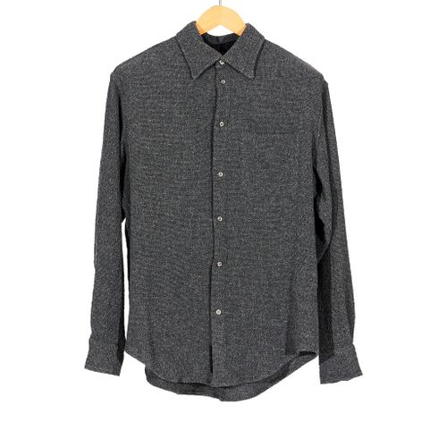 Knit Button Front Shirt Grey Baby Alpaca Micro Check