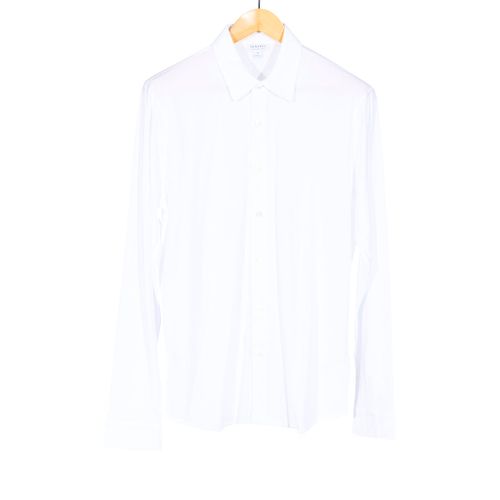 Long Sleeve White Button Front Stretch Shirt Cotton Jersey