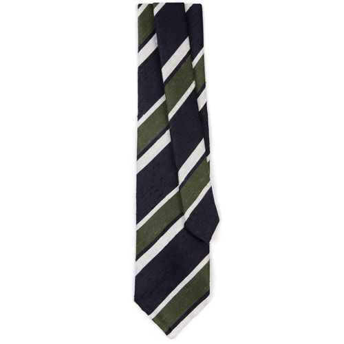 Bigi Shantung Silk Stripe Tie: Navy/Green