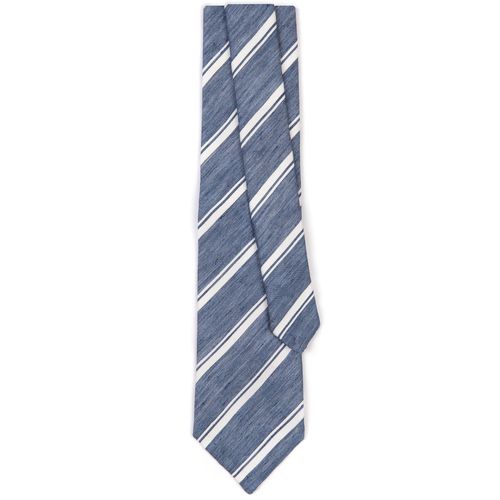 Bigi Cotton Silk Linen Stripe Tie: Blue