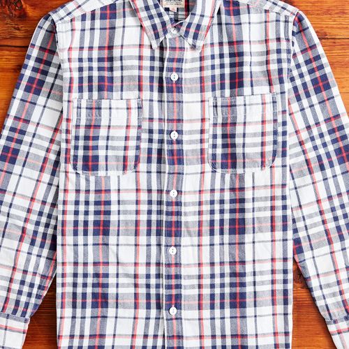 730WS Heavy Washed Flannel Shirt in White Check