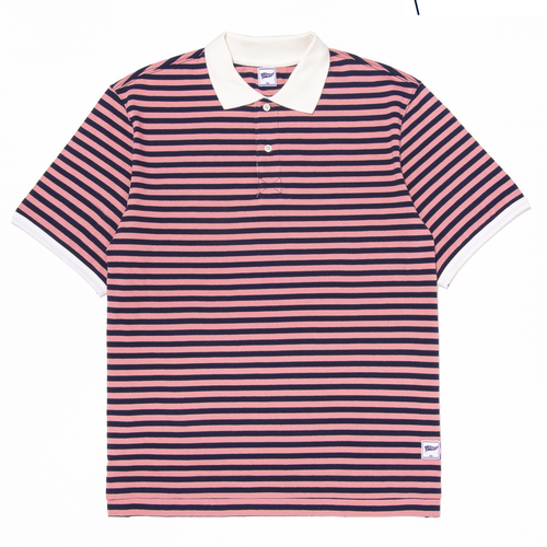 Stripe Interlock Polo Shirt - Navy/pink