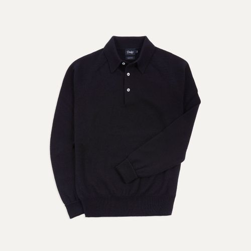 Navy Merino Wool Knitted Polo