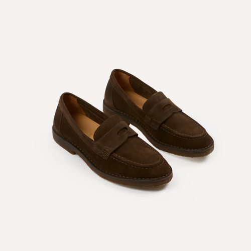 Brown Suede Canal Penny Loafer with Crepe Sole