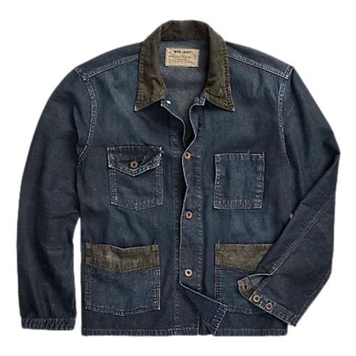 Corduroy-Trim Indigo Denim Shirt Jacket Dark Wash