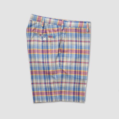 Cotton Madras Shorts - Tan/blue/red