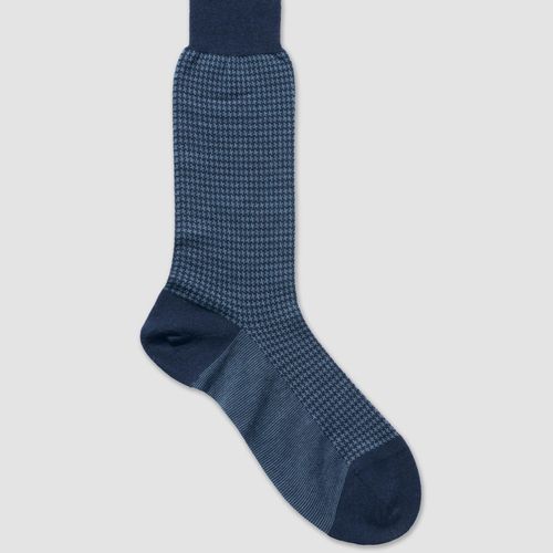 Houndstooth Wool Mid Calf - Navy