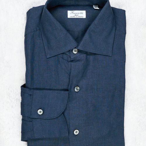 Finamore Navy Linen Spread Collar Shirt *new with defect* (Pre-Owned)