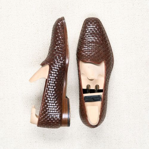 Gaziano & Girling "Amalfi" Dark Brown SL14 Woven Calf Loafers MTO (Pre-Owned)