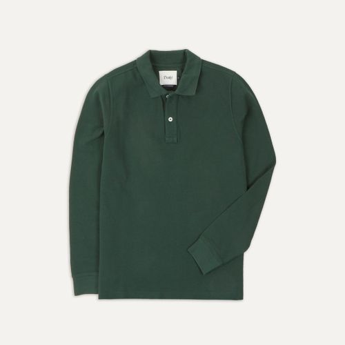 Green Pique Cotton Long-Sleeve Polo Shirt