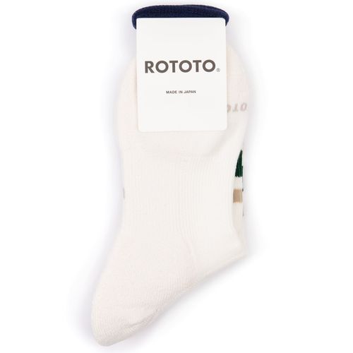 RoToTo Washi Cushion Stripe Crew Socks: Beige/Green