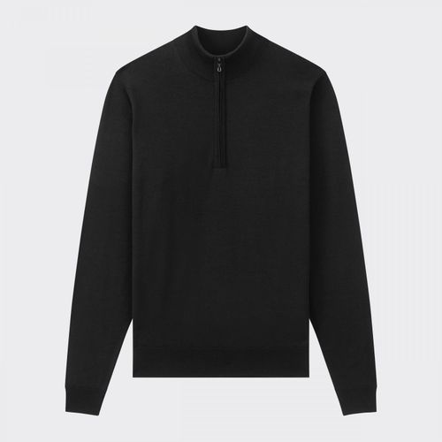 Merino Wool Zip Collar Sweater : Black