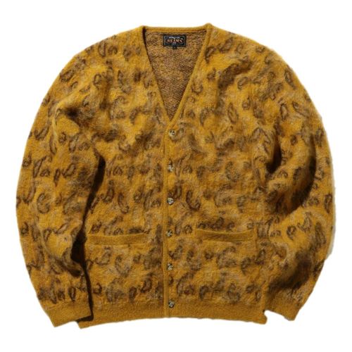 Double Jacquard Paisley Shaggy Cardigan Mustard