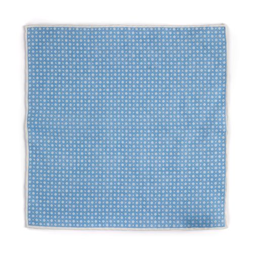 Bigi Handprinted Linen Floral Pocket Square: Pale Blue