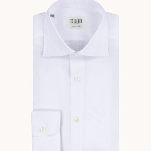 Spread Collar Shirt - White Linen