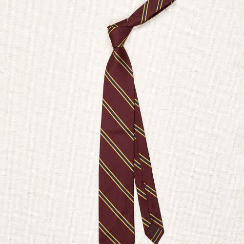 Shibumi Burgundy with Navy/Yellow Stripe Silk Tie (Pre-Owned)