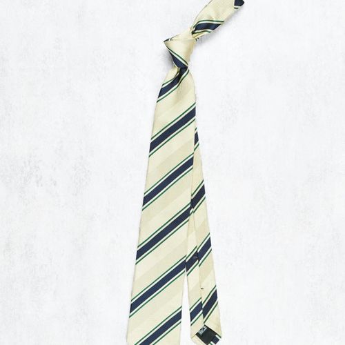 Drake's Beige with Navy/Green Stripe Herringbone Silk Tie (NOS)