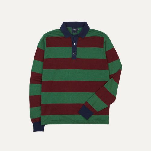 Green and Red Linen Cotton Knitted Rugby Shirt