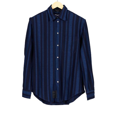 Knit Button Front Shirt Indigo Ticking Stripe Marcella